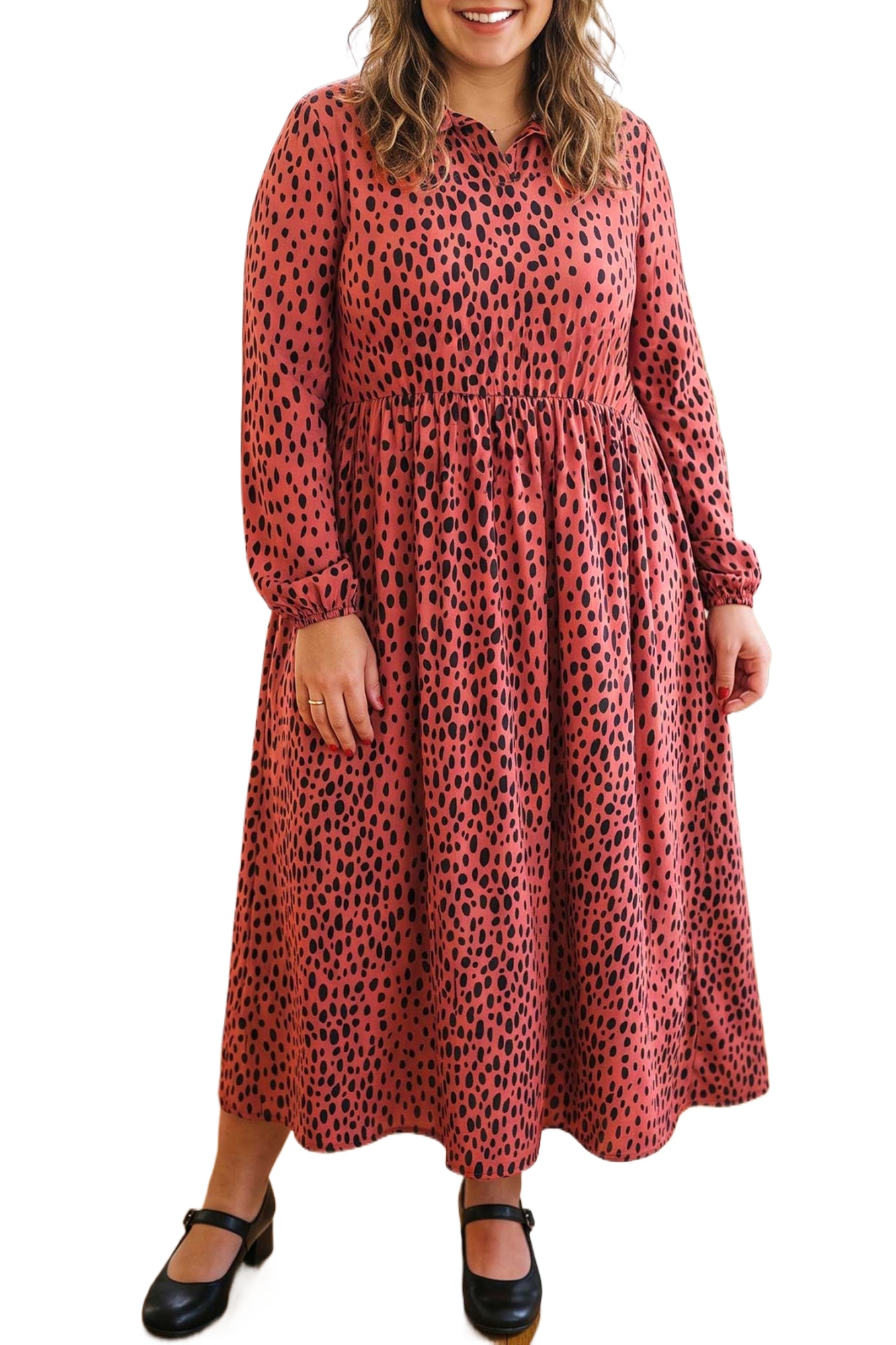 Women's Leopard Midi Dress, Casual Long Sleeve Fall Fashion - Main View