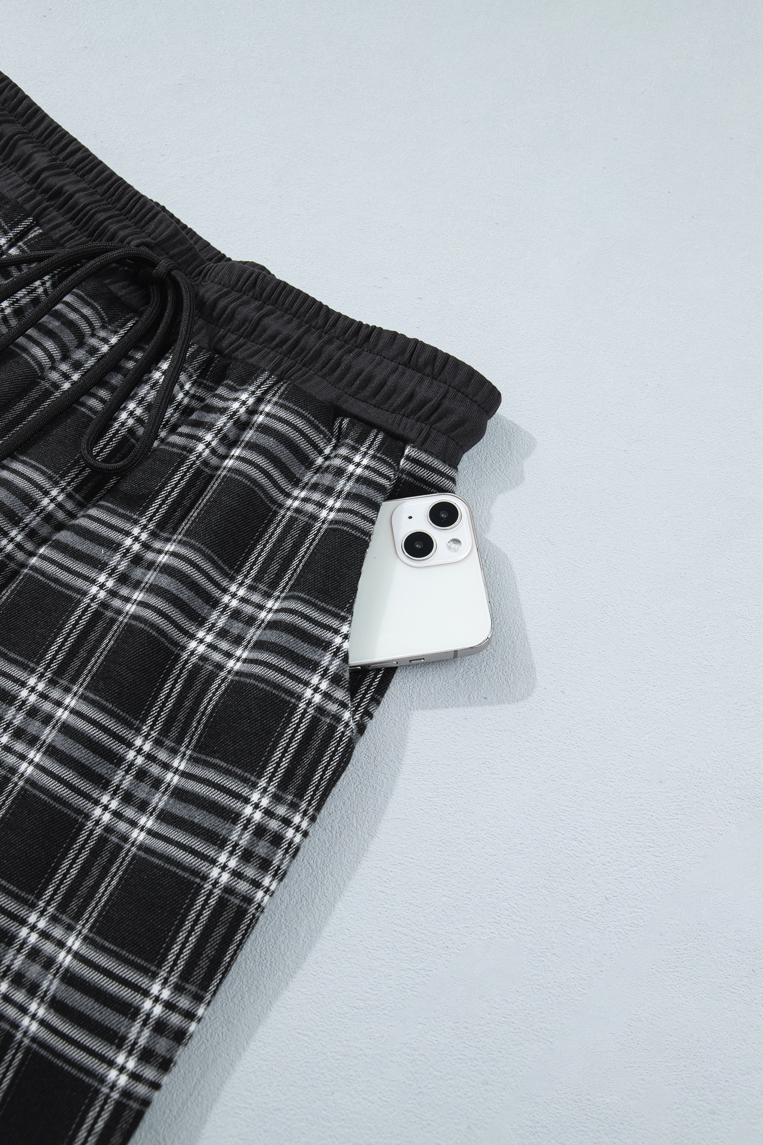 Plaid Contrast Women's Wide Leg Pants, Trendy Lounge Trousers - Detail View 11