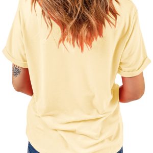 Women's Fall Graphic Tee, Yellow Cream Autumn Slogan Shirt - Main View