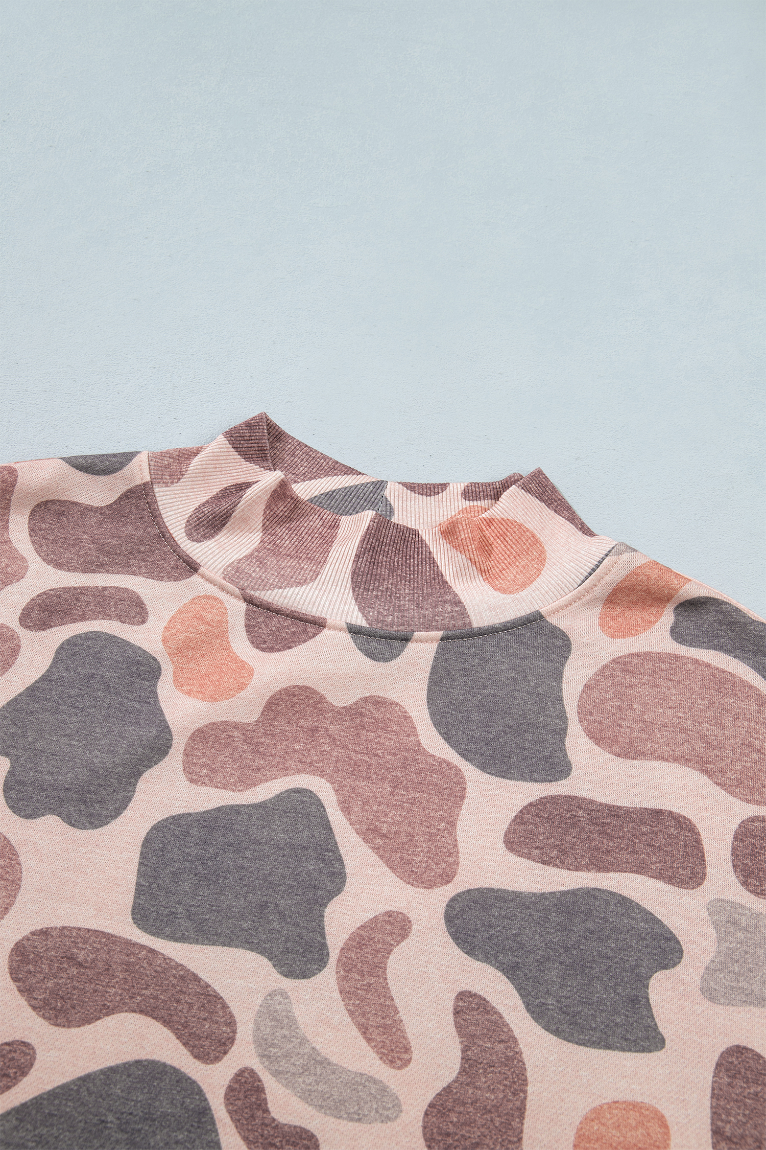 Women's Camo Pullover Sweatshirt, Casual Winter Mock Neck - Detail View 7