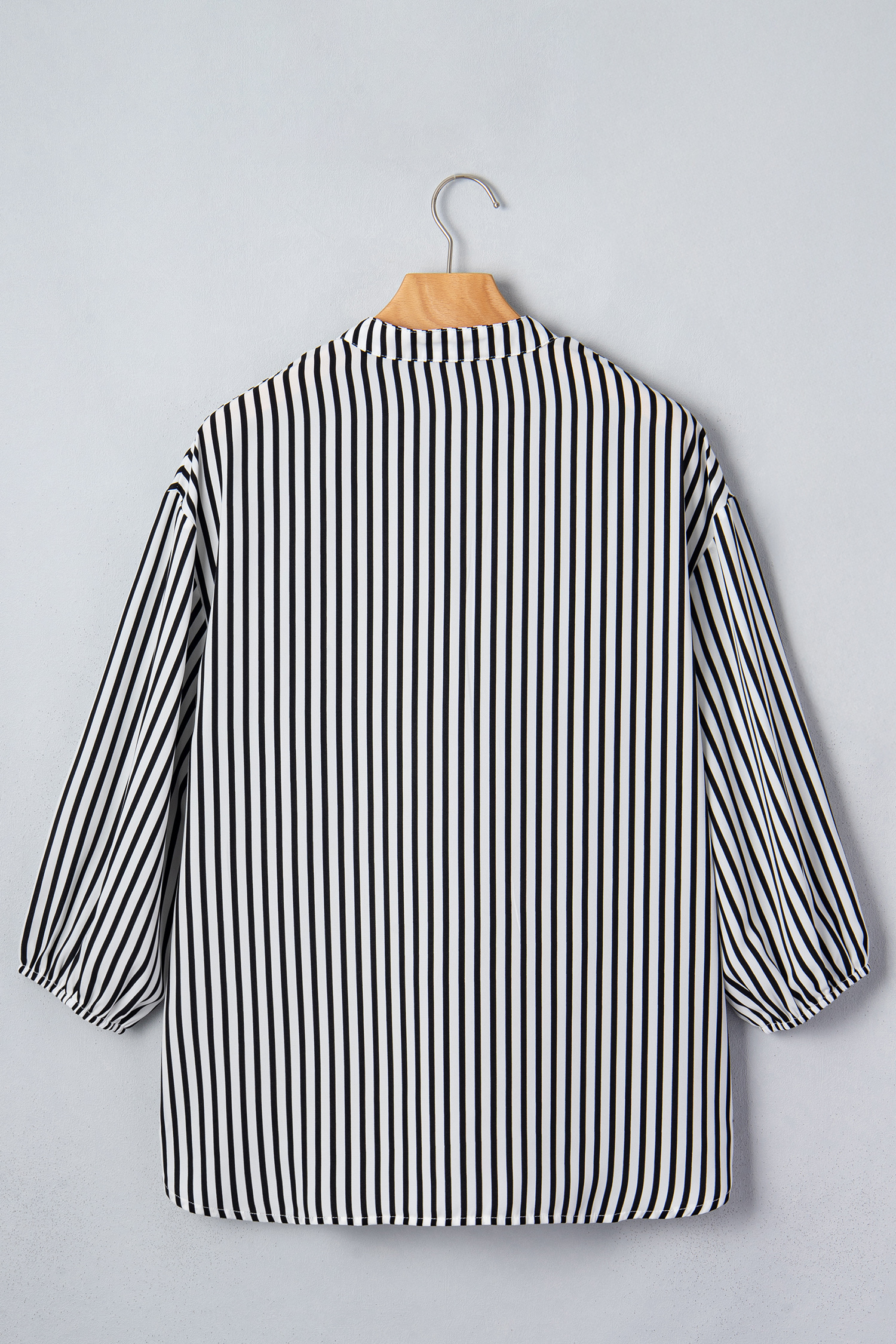 Black Striped Blouse, Relaxed Fit Half Sleeve Top - Detail View 5