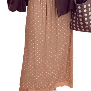 Khaki Polka Dot Long Skirt, Lace Hem Casual Women's Wear - Main View
