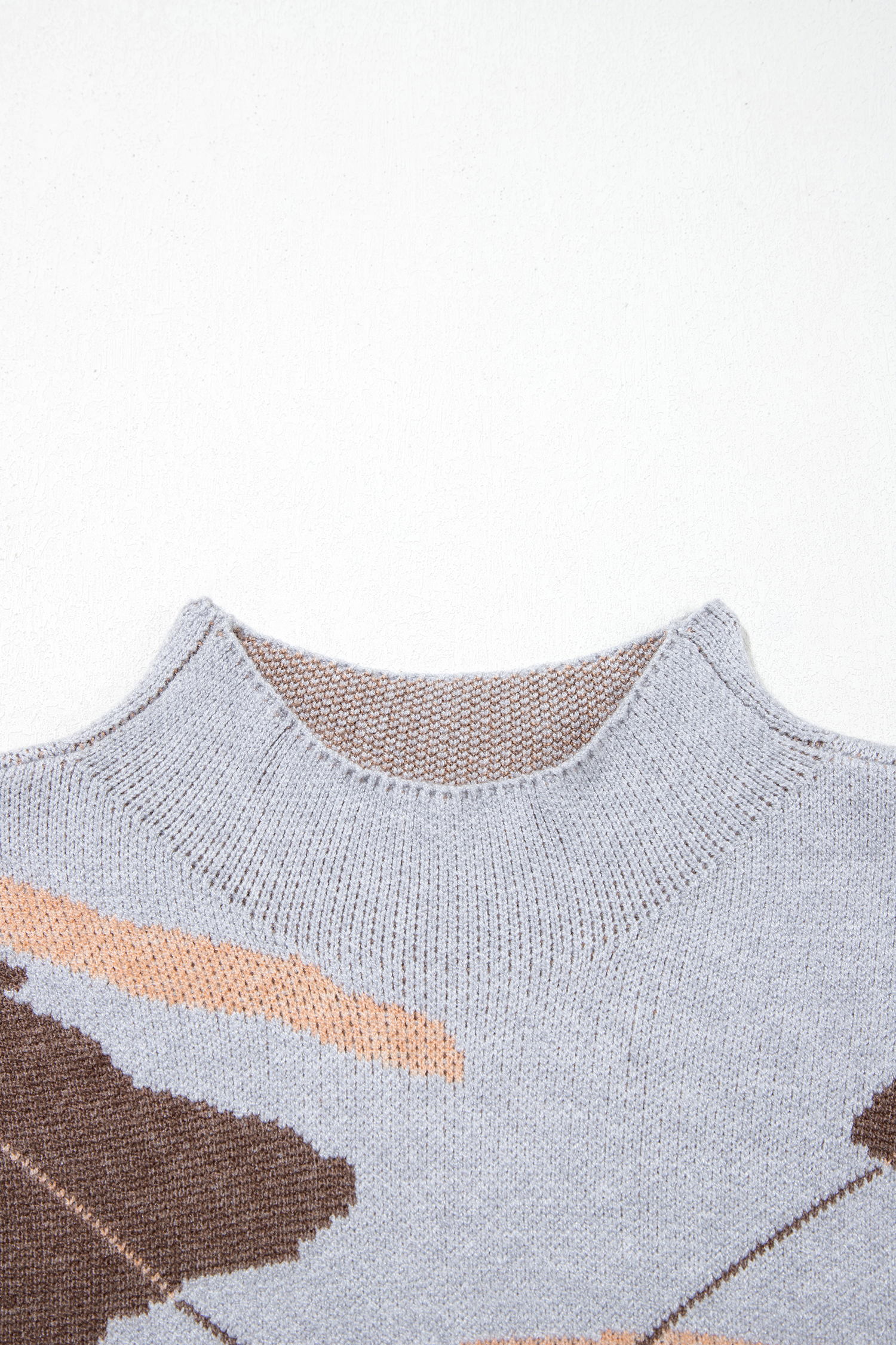 Casual Camo Print Short Sleeve Sweater, Mock Neck Knit Shirt - Detail View 8