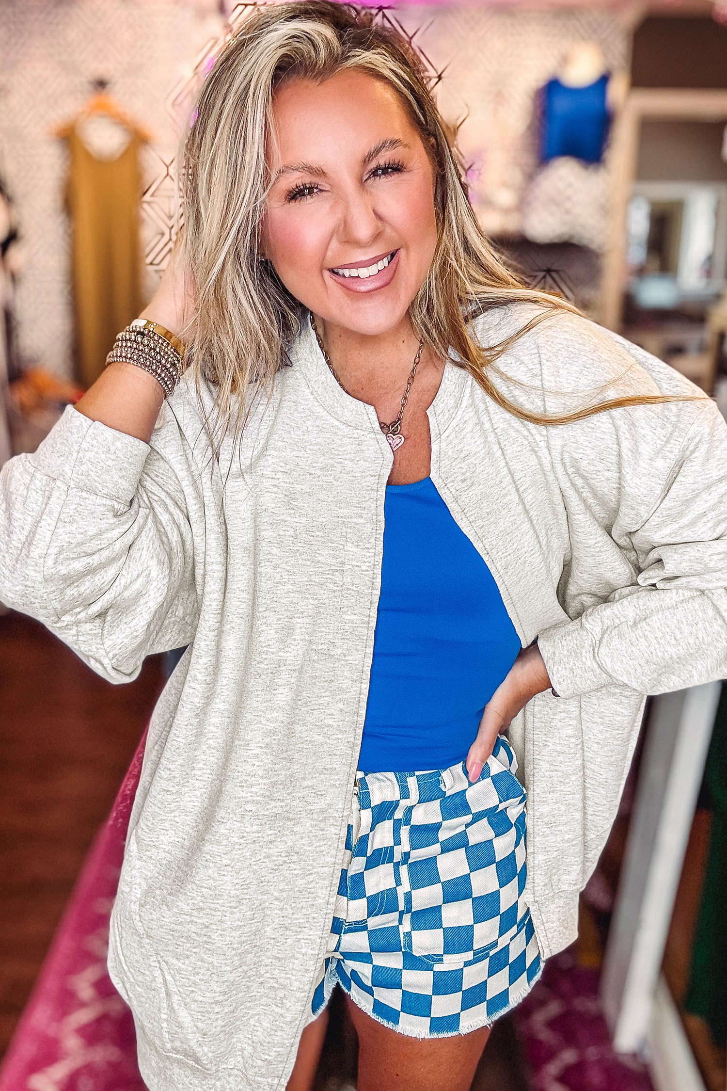 Soft Light Grey Zip Jacket, Versatile Women's Daily Layer - Detail View 3