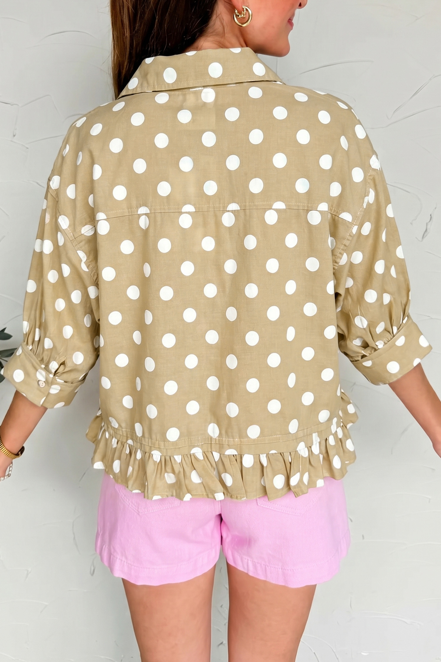 Women's Casual Polka Dot Top, Relaxed Three Quarter Sleeve - Detail View 3