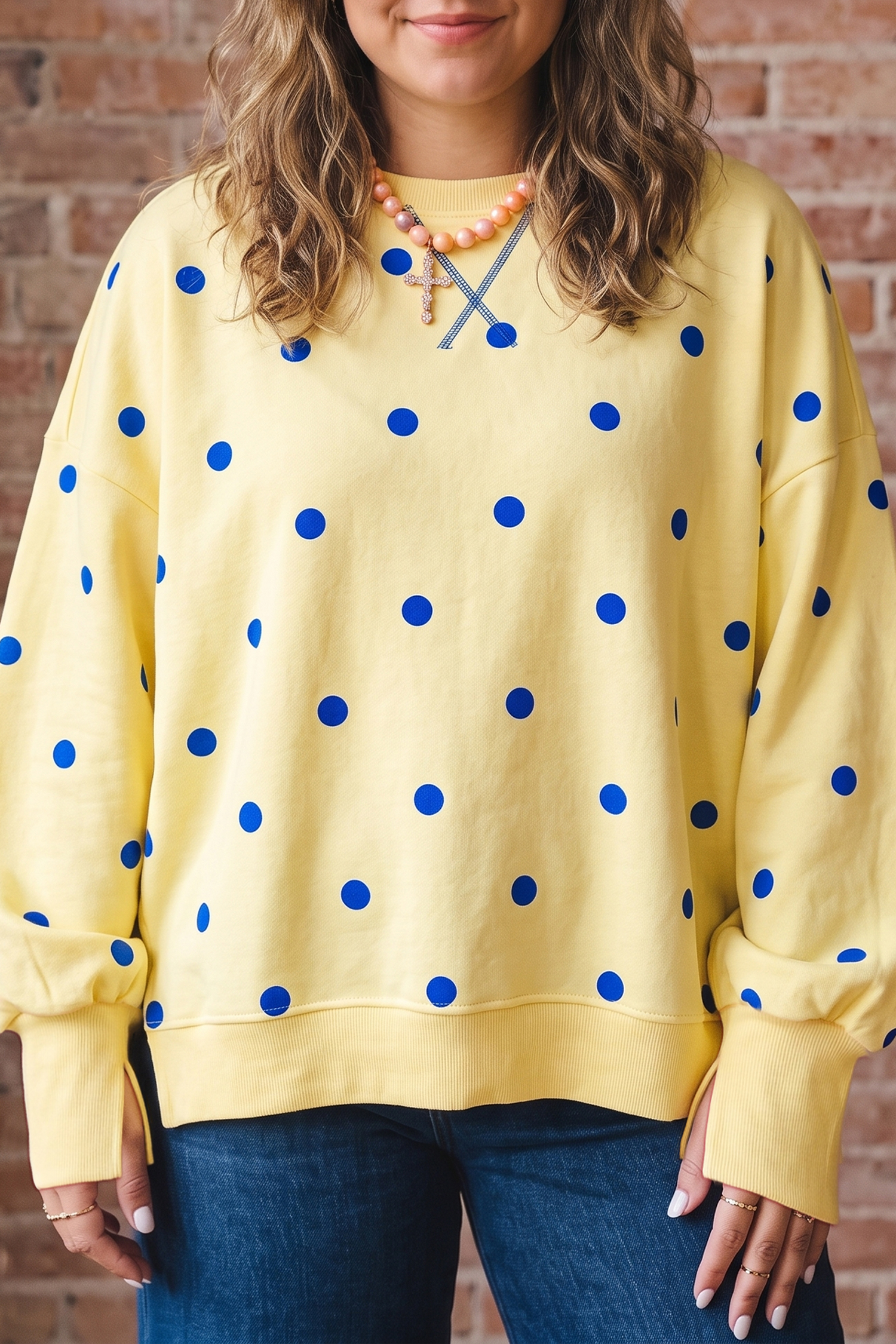 Women's Polka Dot Sweatshirt, Relaxed Fit Autumn Daily Top - Detail View 2