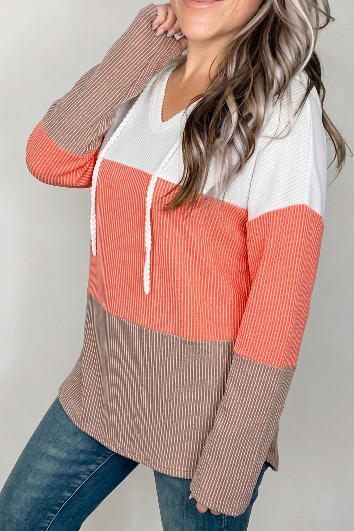 Women's Fall Colorblock Pullover, Cozy Ribbed Long Sleeve - Detail View 6