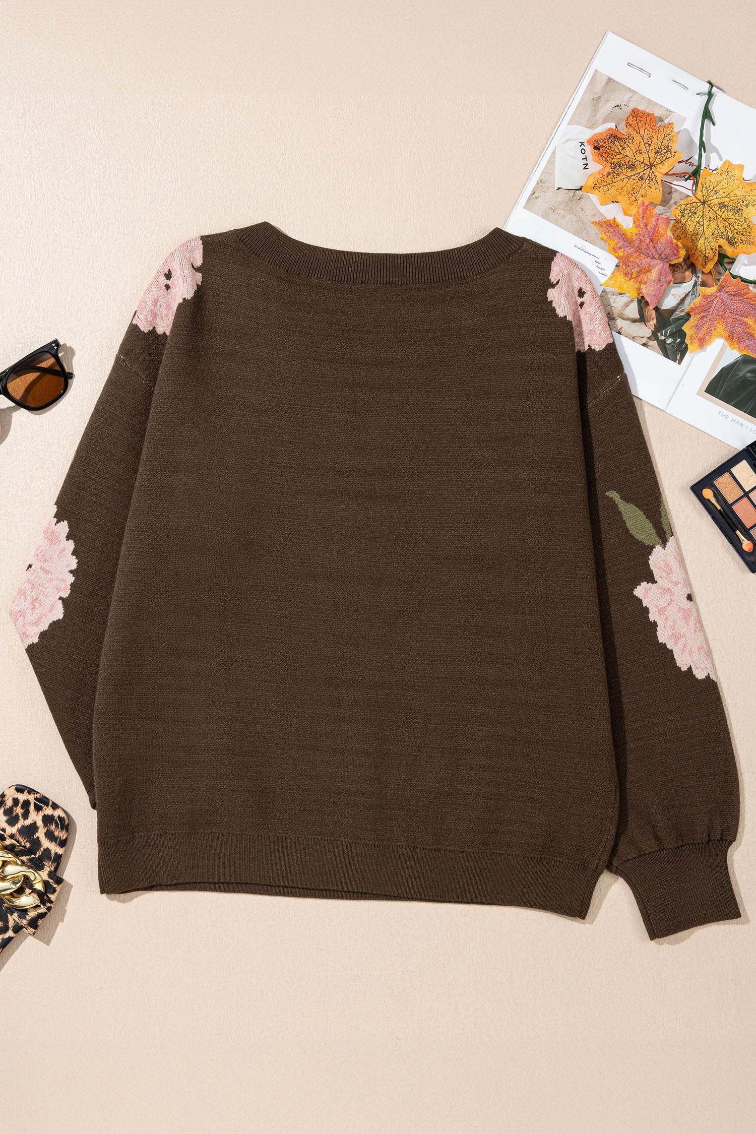 Casual Floral Knit Top, Comfortable Off The Shoulder Sweater - Detail View 12