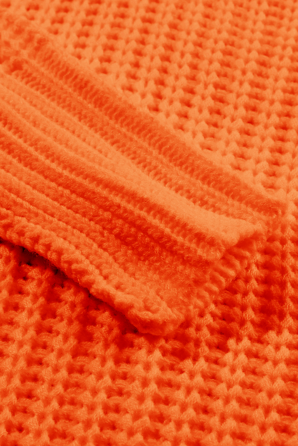 Oversized V Neck Knit Sweater, Cozy Orange Long Sleeve Top - Detail View 8
