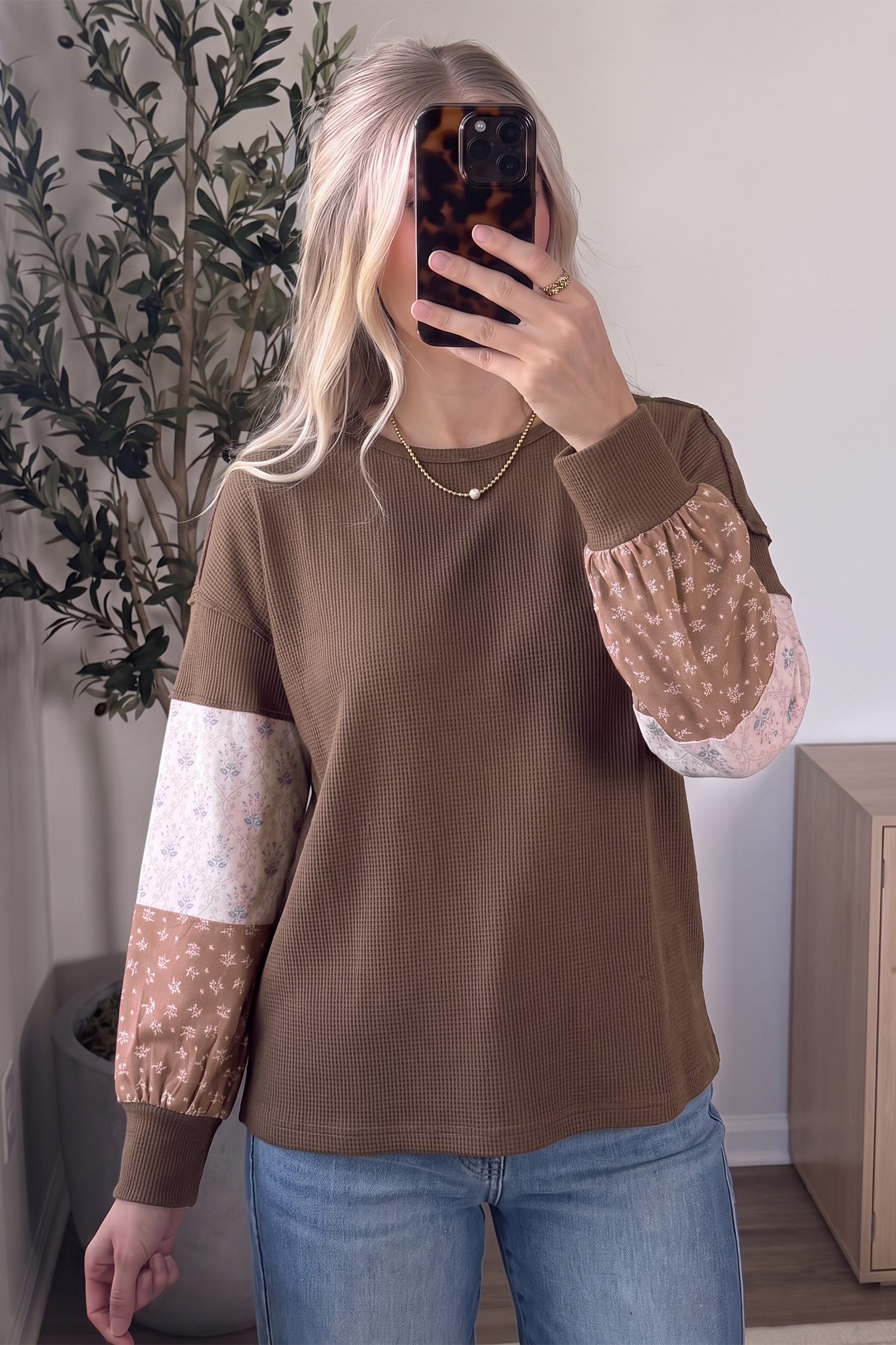 Floral Colorblock Pullover, Women's Fall Tunic - Detail View 2