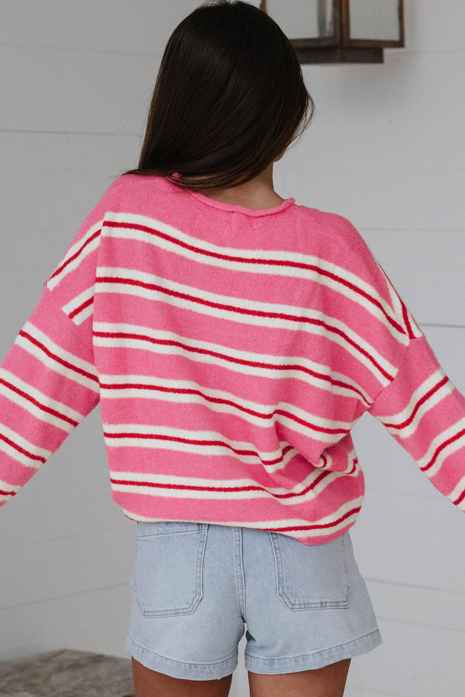 Women's Casual Striped Cardigan, Relaxed Fit Button Up Knit - Detail View 15