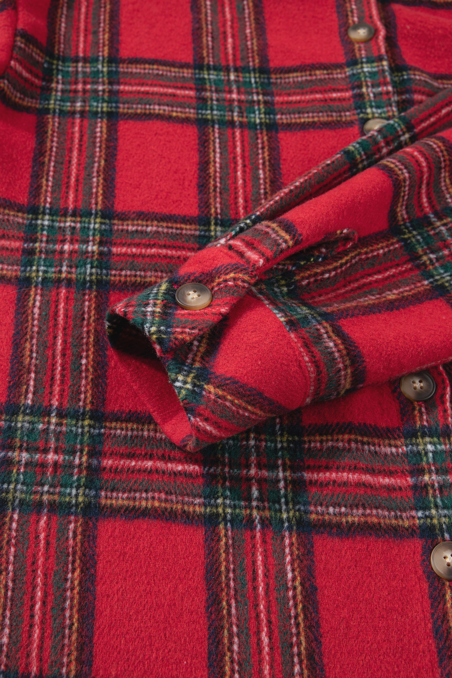 Women's Red Plaid Shacket, Casual Button Front Shirt Jacket - Detail View 10