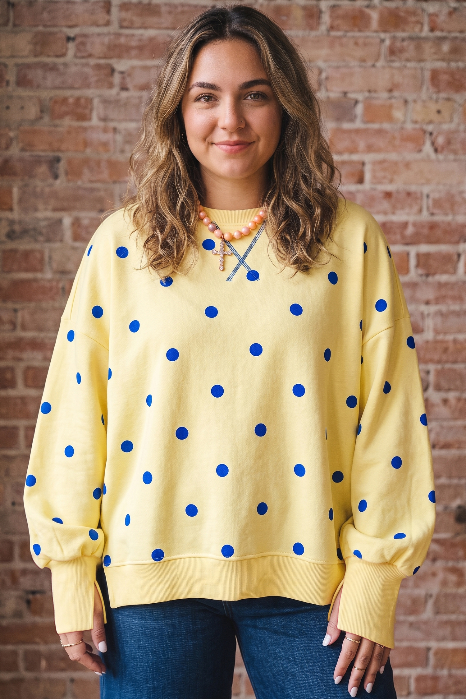 Women's Polka Dot Sweatshirt, Relaxed Fit Autumn Daily Top - Detail View 5