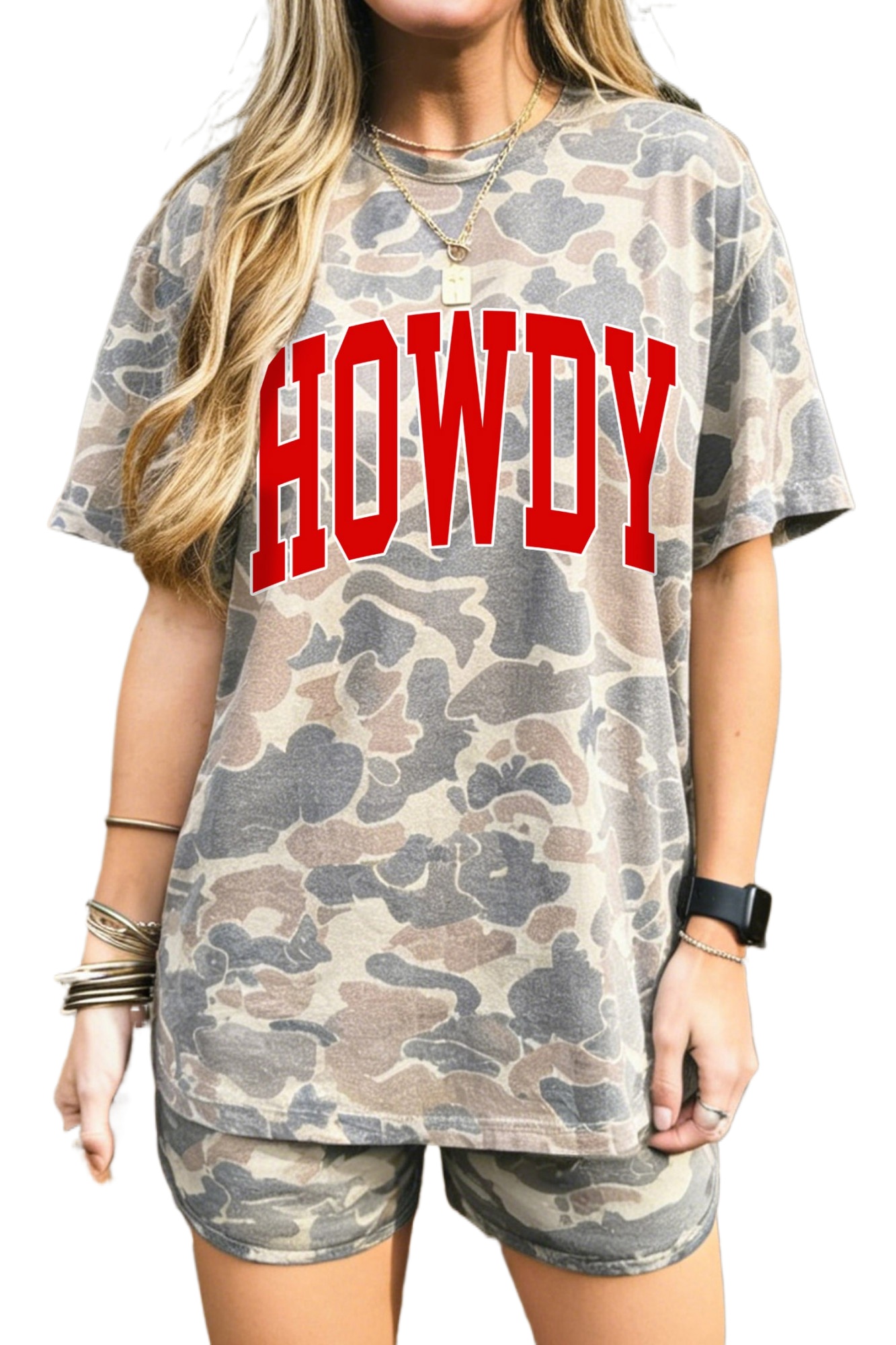 Women's Camo Howdy Short Set, Casual Summer Loungewear - Main View