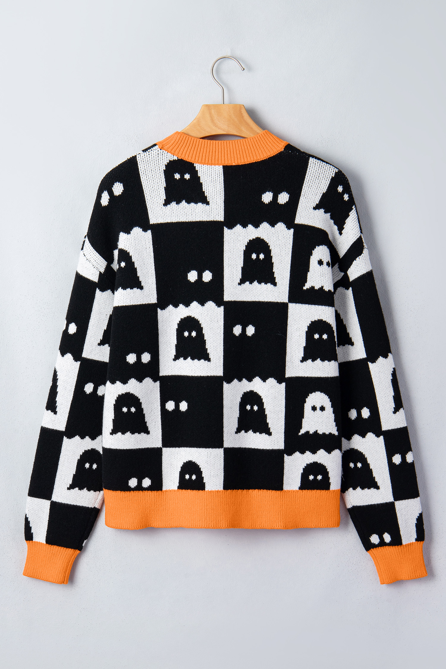Women's Ghost Print Sweater, Halloween High Neck Top - Detail View 7