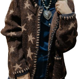 Women's Star Pattern Cardigan, Cozy Button Front Knit - Main View