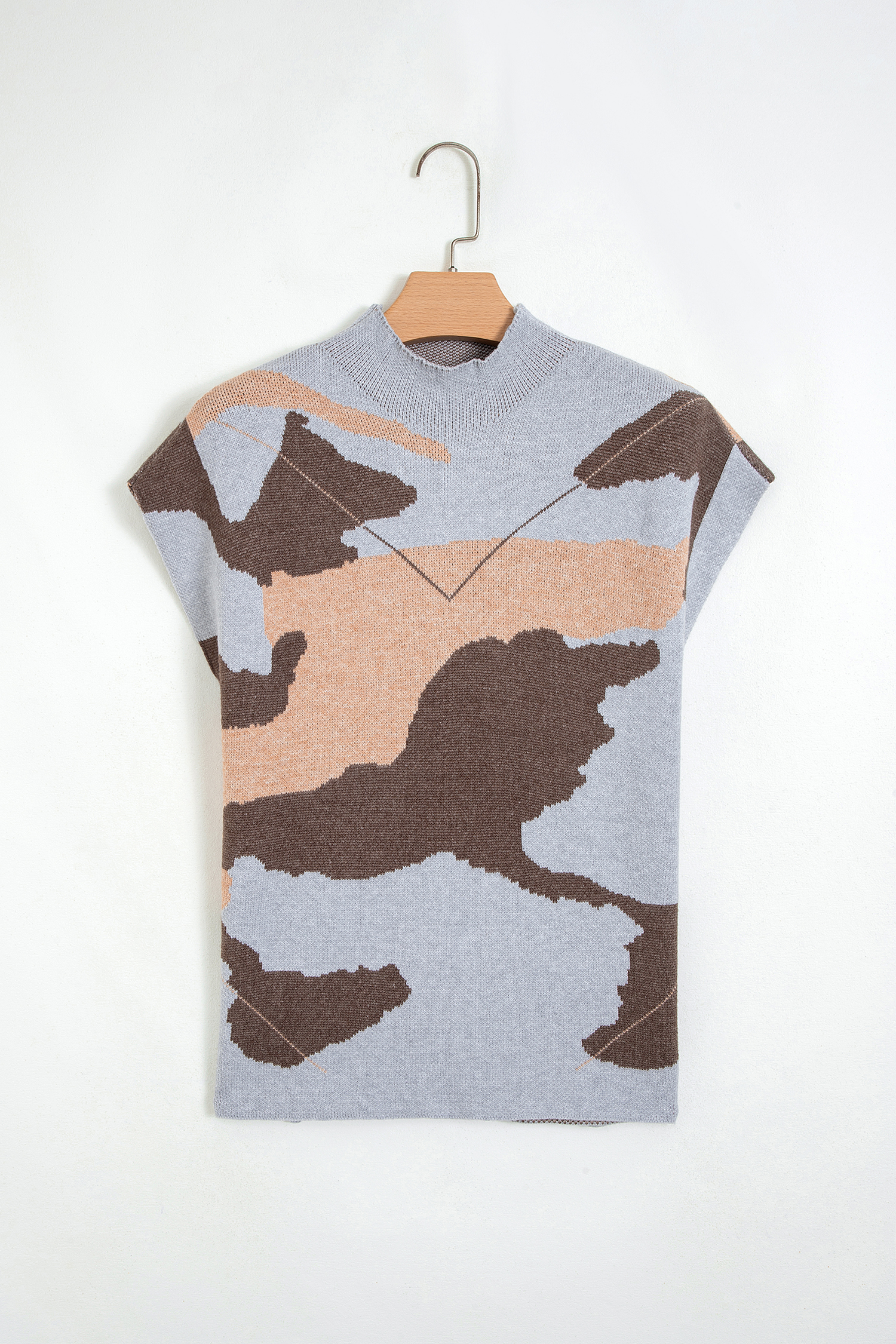 Trendy Camouflage Knit Sweater, Women's Fall Mock Neck Top - Detail View 6