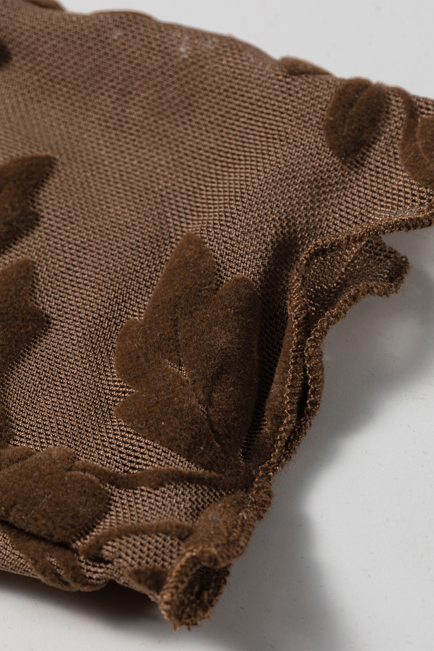 Brown Floral Sheer Mesh Top, Long Sleeve Fitted Clubwear - Detail View 9