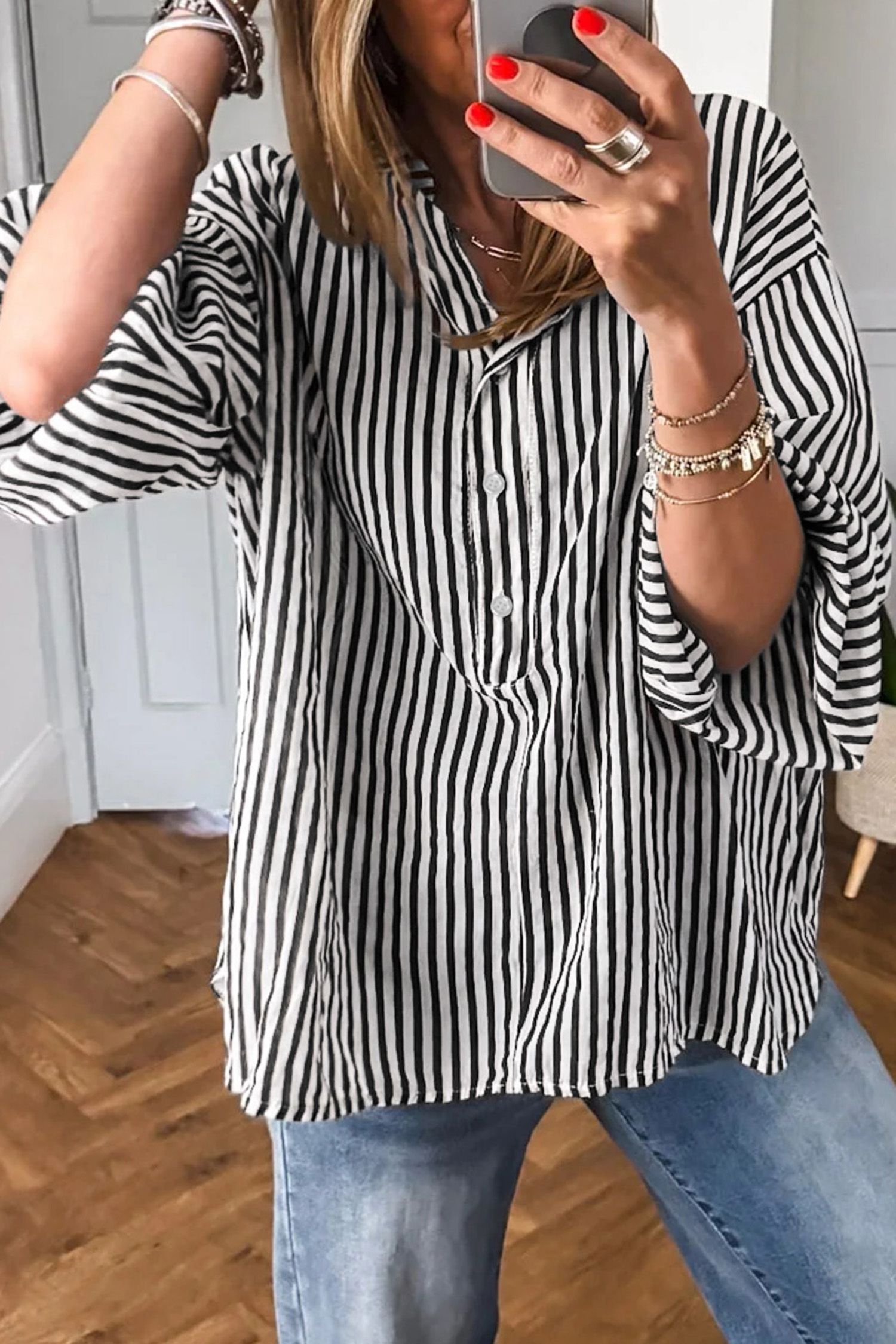 Casual Striped Shirt, Everyday Button Down For Women - Detail View 3