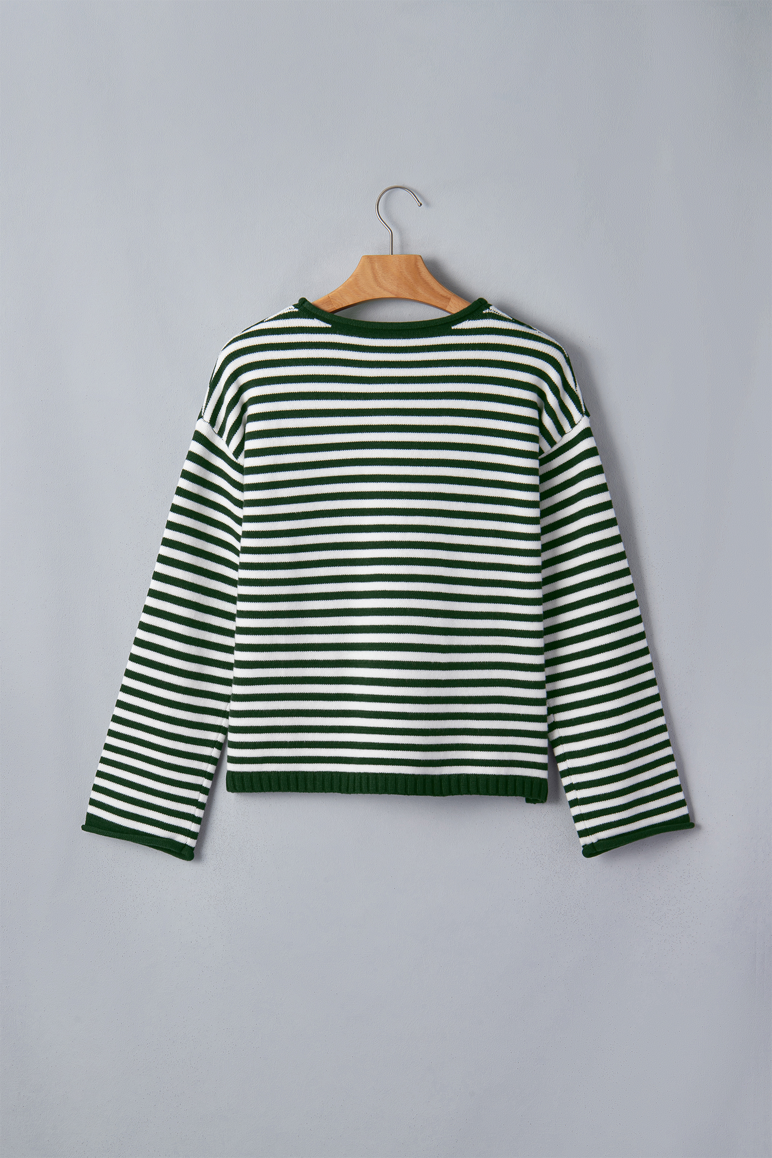 Striped Knit Sweater, Casual Button Placket Women Top - Detail View 7