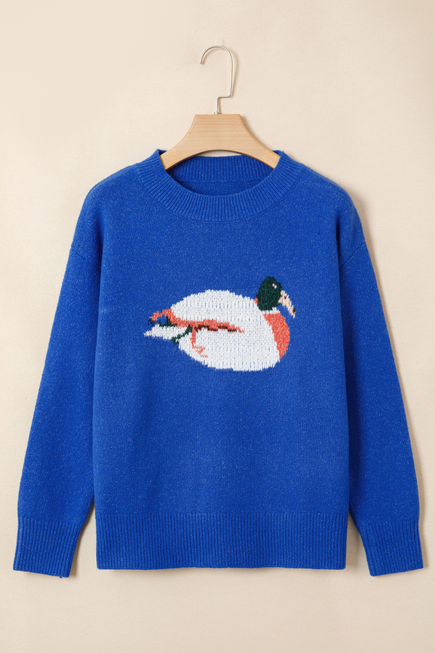 Sky Blue Pullover Sweater, Casual Long Sleeve Round Neck - Detail View 8