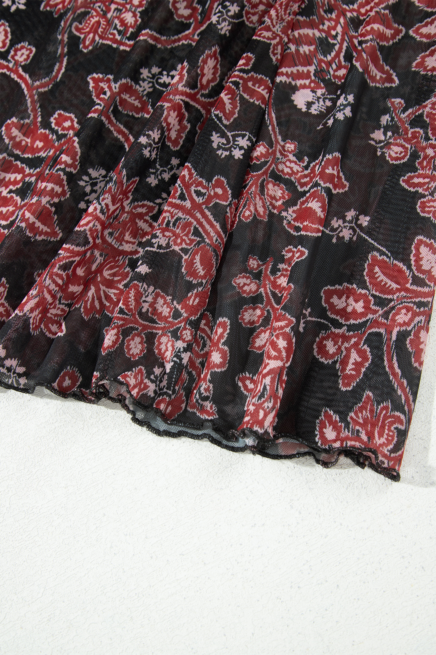 Black Floral Mesh Maxi Dress, Elegant Long Sleeve Fall Style - Detail View 11