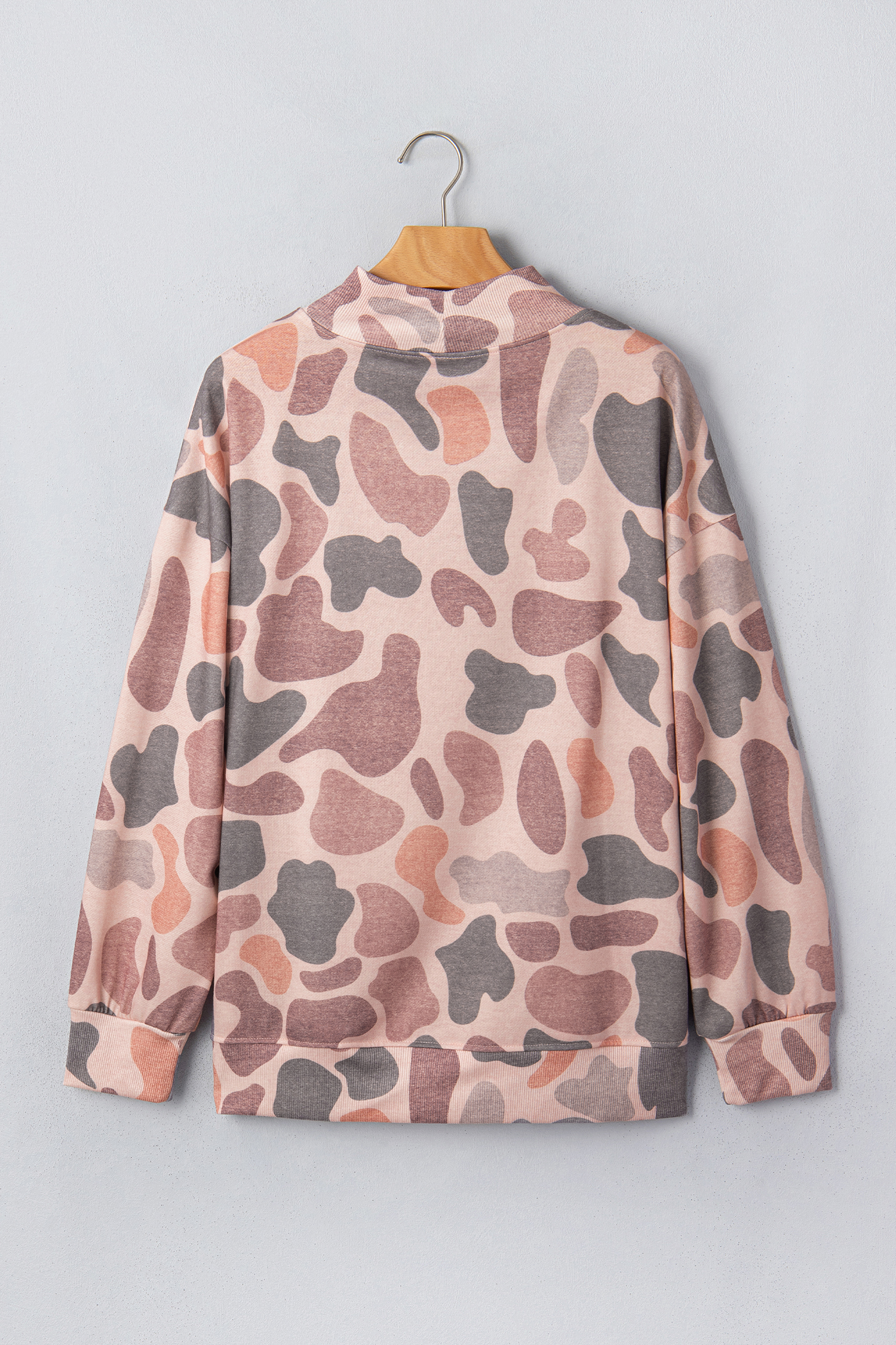 Women's Stand Neck Sweatshirt, Cozy Winter Camo Pullover - Detail View 6