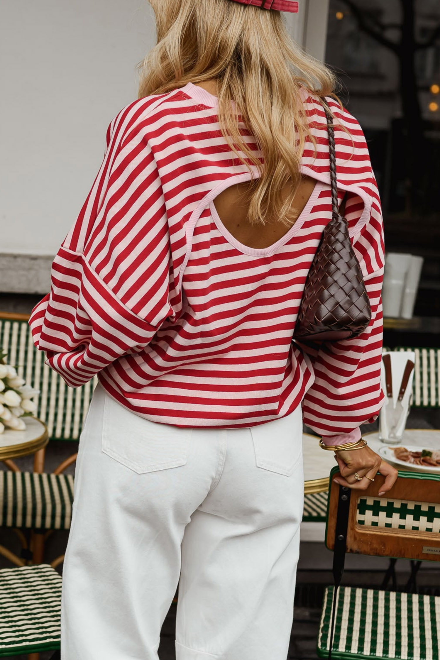 Cotton Blend Striped Long Sleeve Top, Cozy Women Shirt - Detail View 9