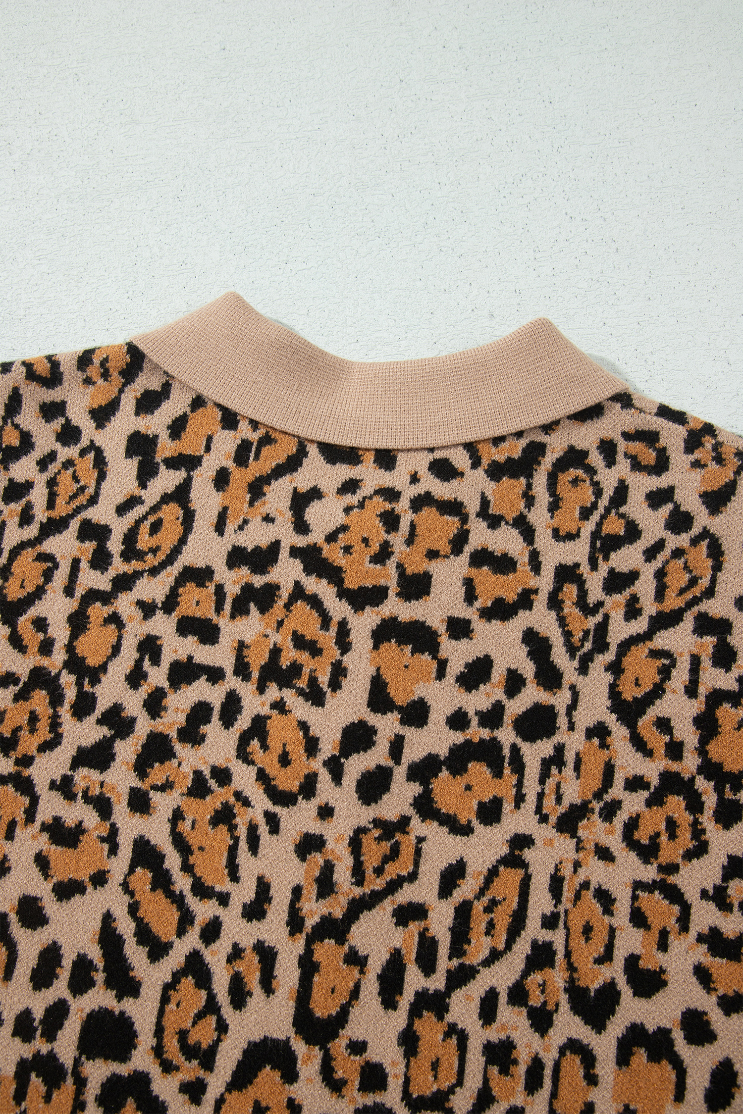 Brown Leopard Knit Cardigan, Chic Long Sleeve Office Layer - Detail View 12
