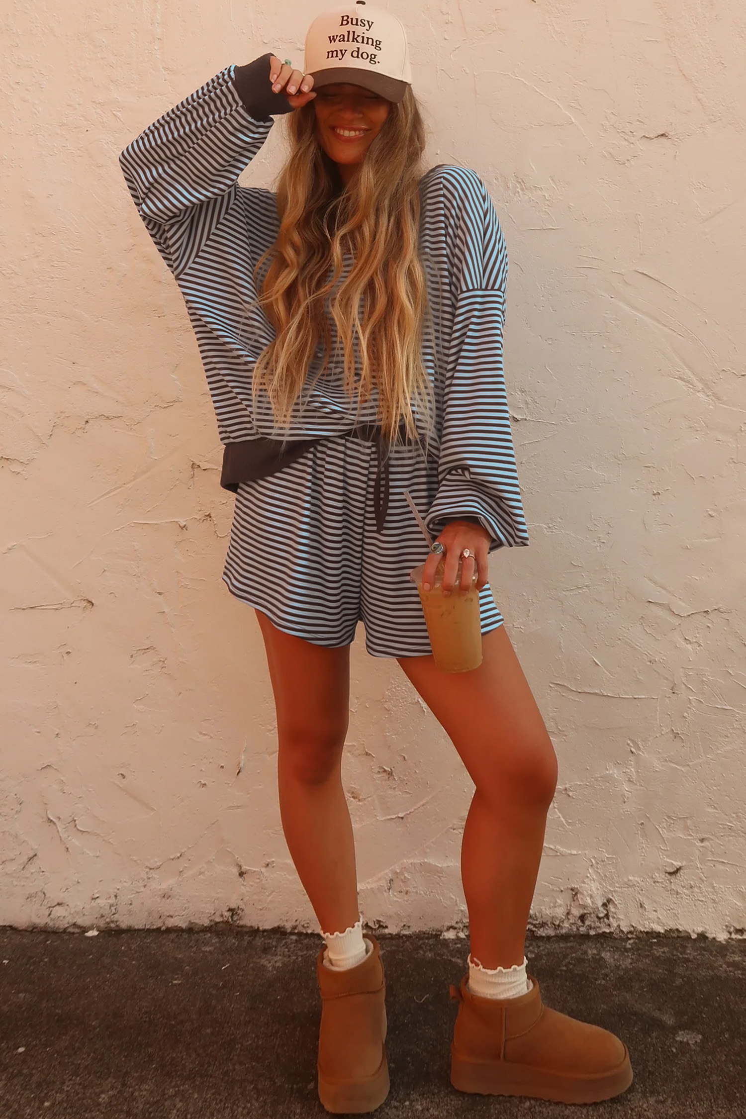 Women's Casual Stripe Outfit, Cozy Oversized Top Drawstring - Detail View 6