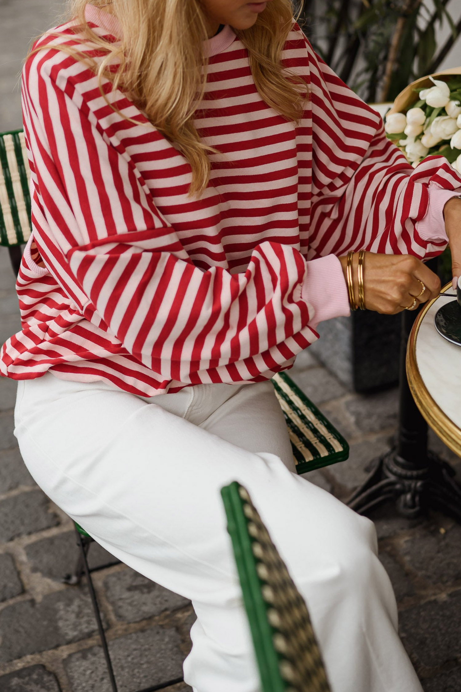 Cotton Blend Striped Long Sleeve Top, Cozy Women Shirt - Detail View 6