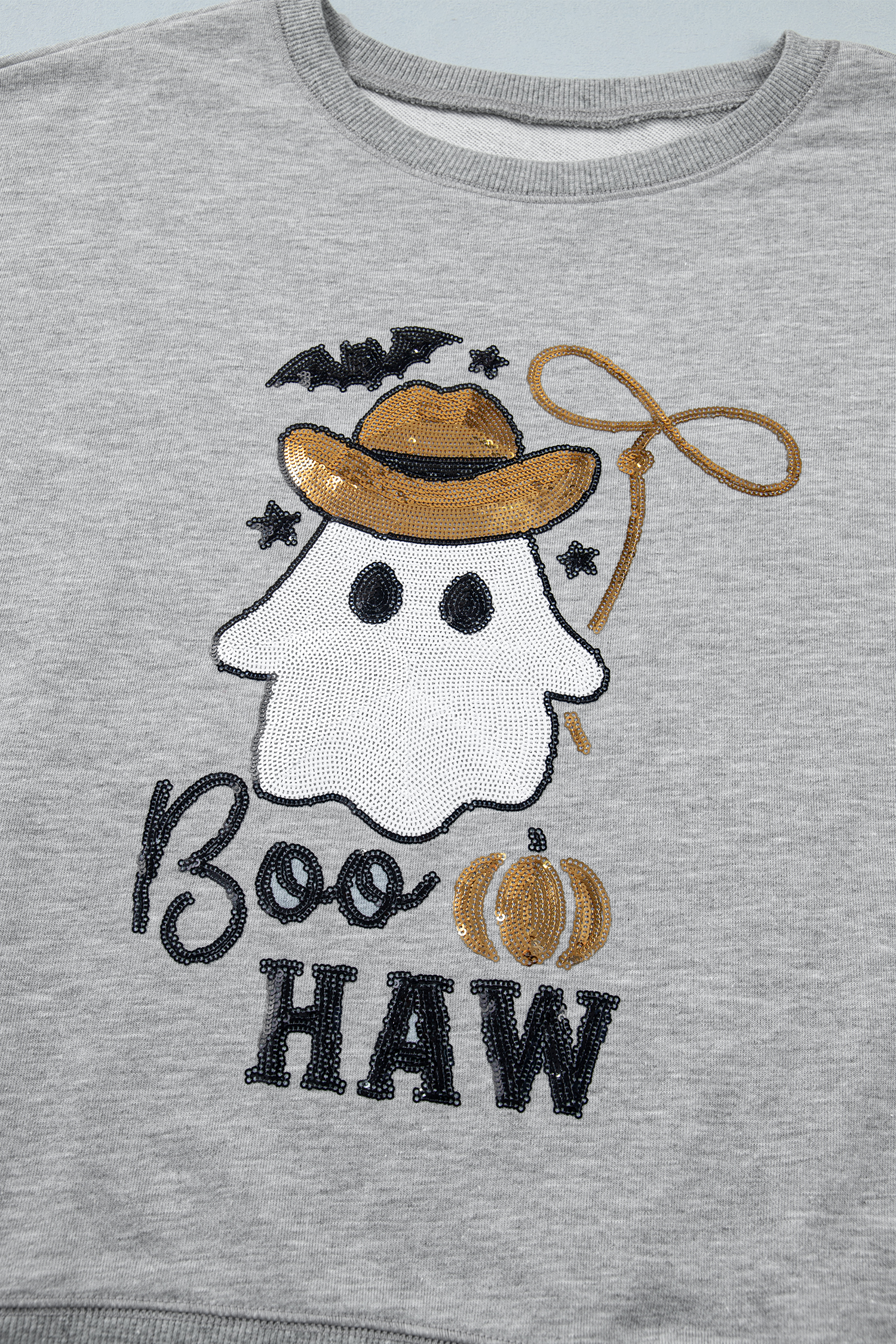 Spooky Boo Haw Graphic Sweatshirt, Fall Sequin Western Top - Detail View 8