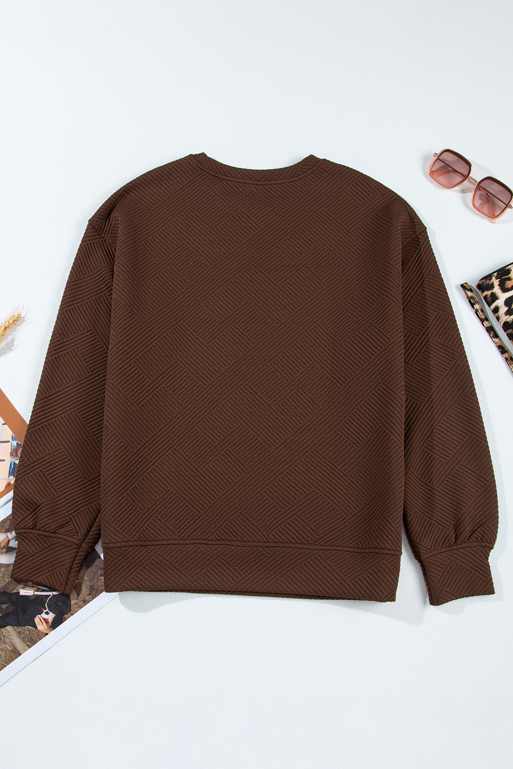 Casual Drop Shoulder Sweatshirt, Textured Coffee Pullover - Detail View 11