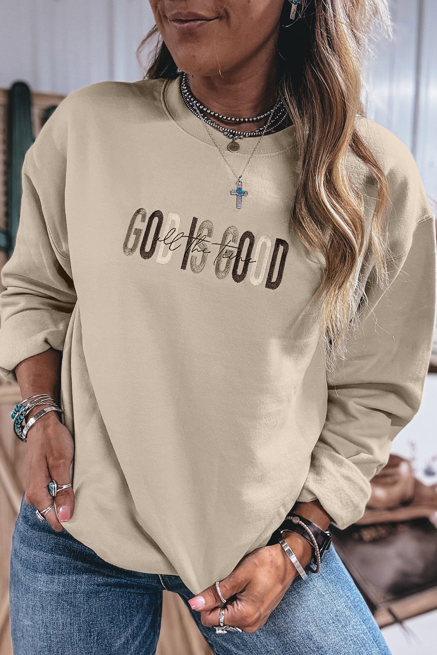 Women's Faith Sweatshirt, Western Crewneck Pullover - Detail View 7