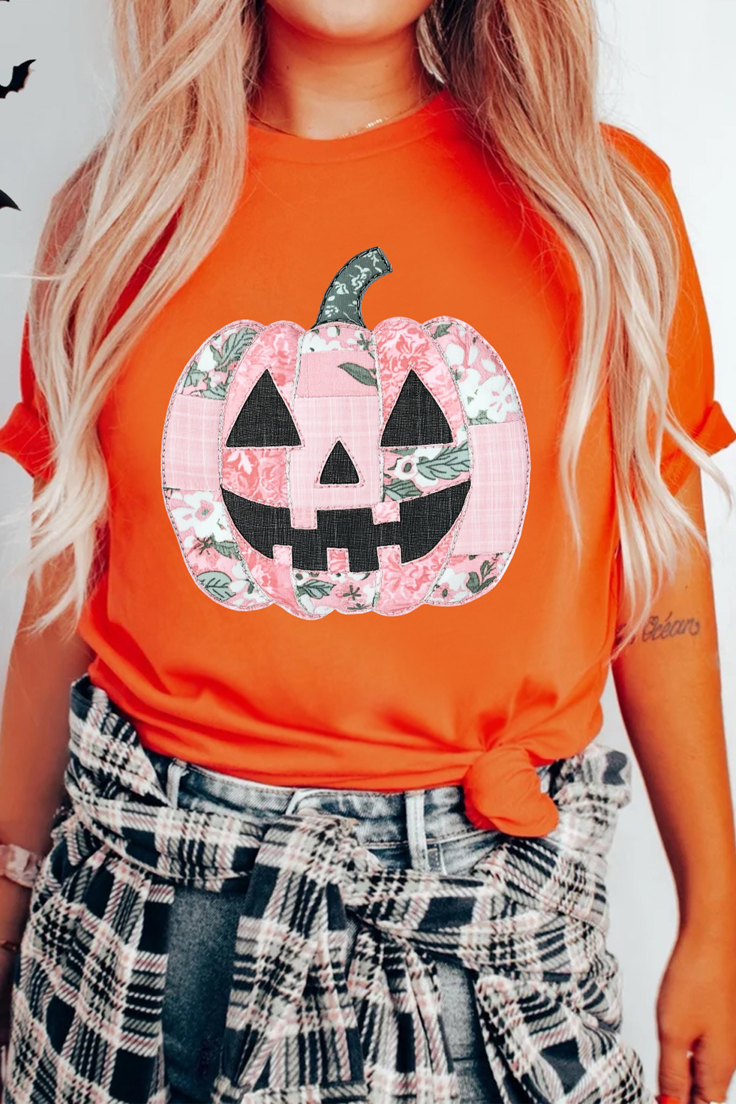 Orange Pumpkin Tee, Casual Short Sleeve Shirt for Women - Detail View 7