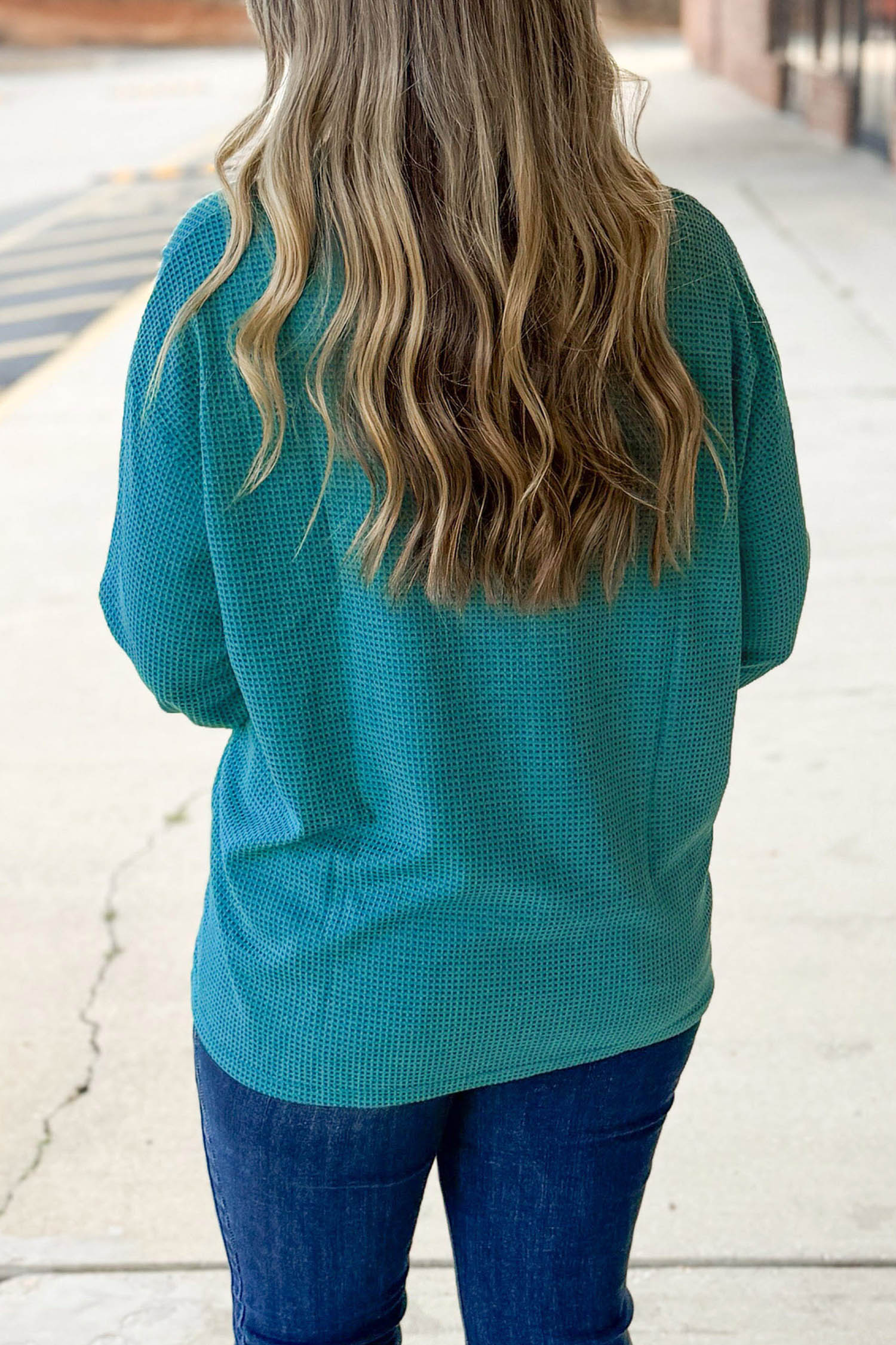 Casual Waffle Texture Cardigan, Button Down Long Sleeve Top - Detail View 6