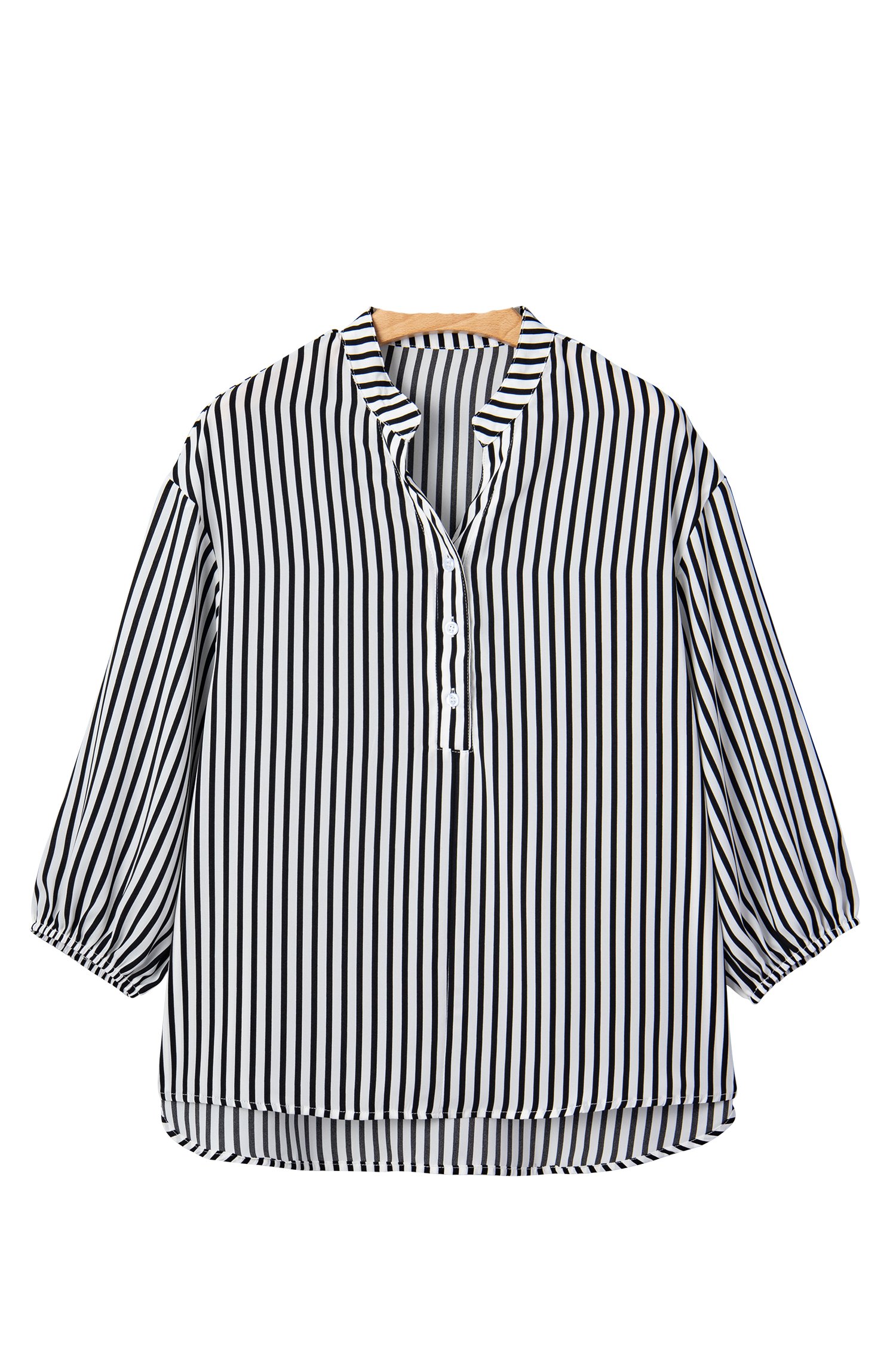 Women's Striped Button Up, Casual Half Sleeve Shirt - Main View
