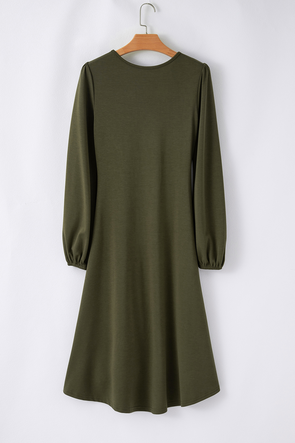 Ruched Long Sleeve Midi Dress, Womens Solid Color - Detail View 8