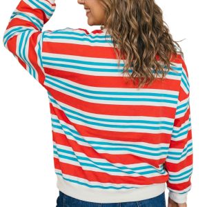 Women's Striped Sweatshirt, Casual Long Sleeve Round Neck - Main View