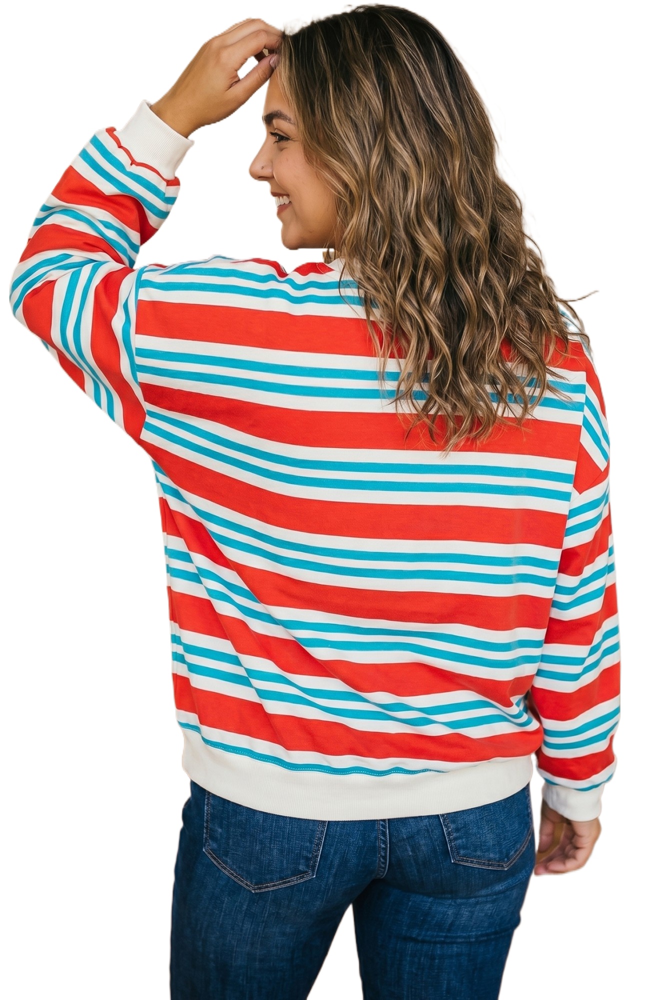 Women's Striped Sweatshirt, Casual Long Sleeve Round Neck - Main View