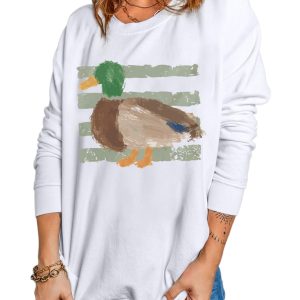 Women's Duck Graphic Sweatshirt, Western Style Crewneck - Main View