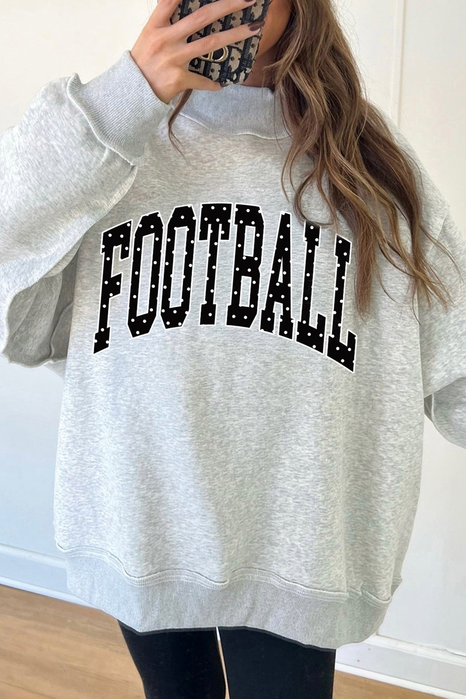 Polka Dot Letter Print Pullover, Women's Fall Sweatshirt - Detail View 5
