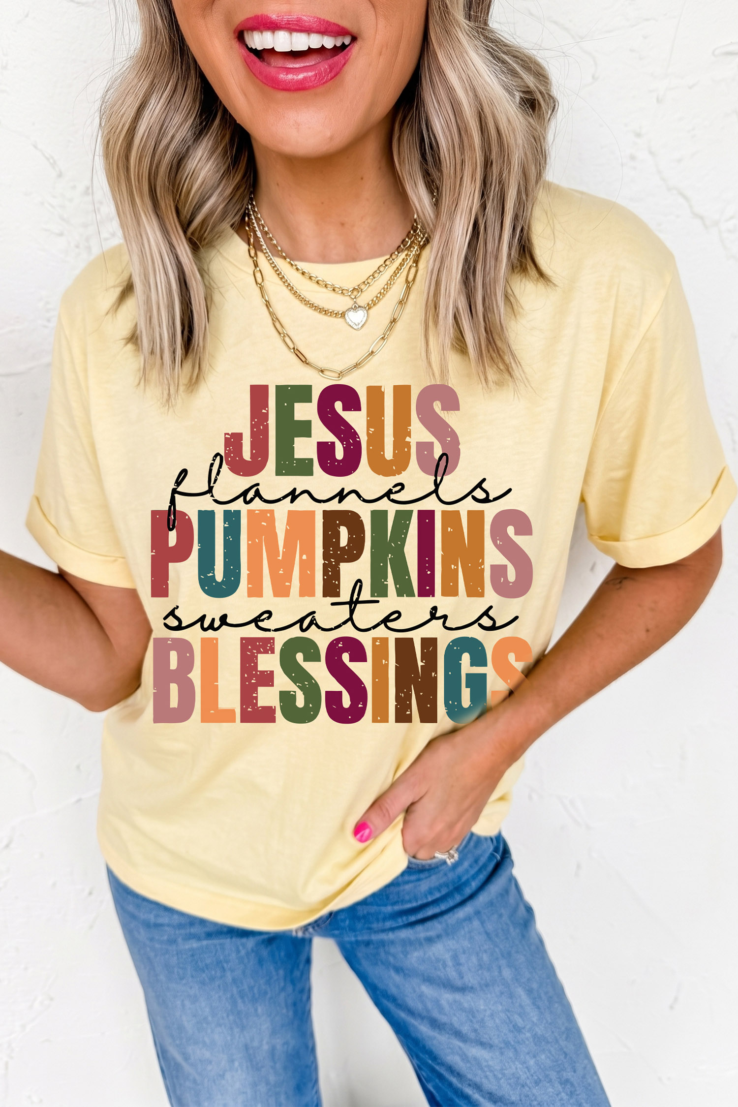Yellow Cream Letter Print Tee, Women's Seasonal Casual Wear - Detail View 3