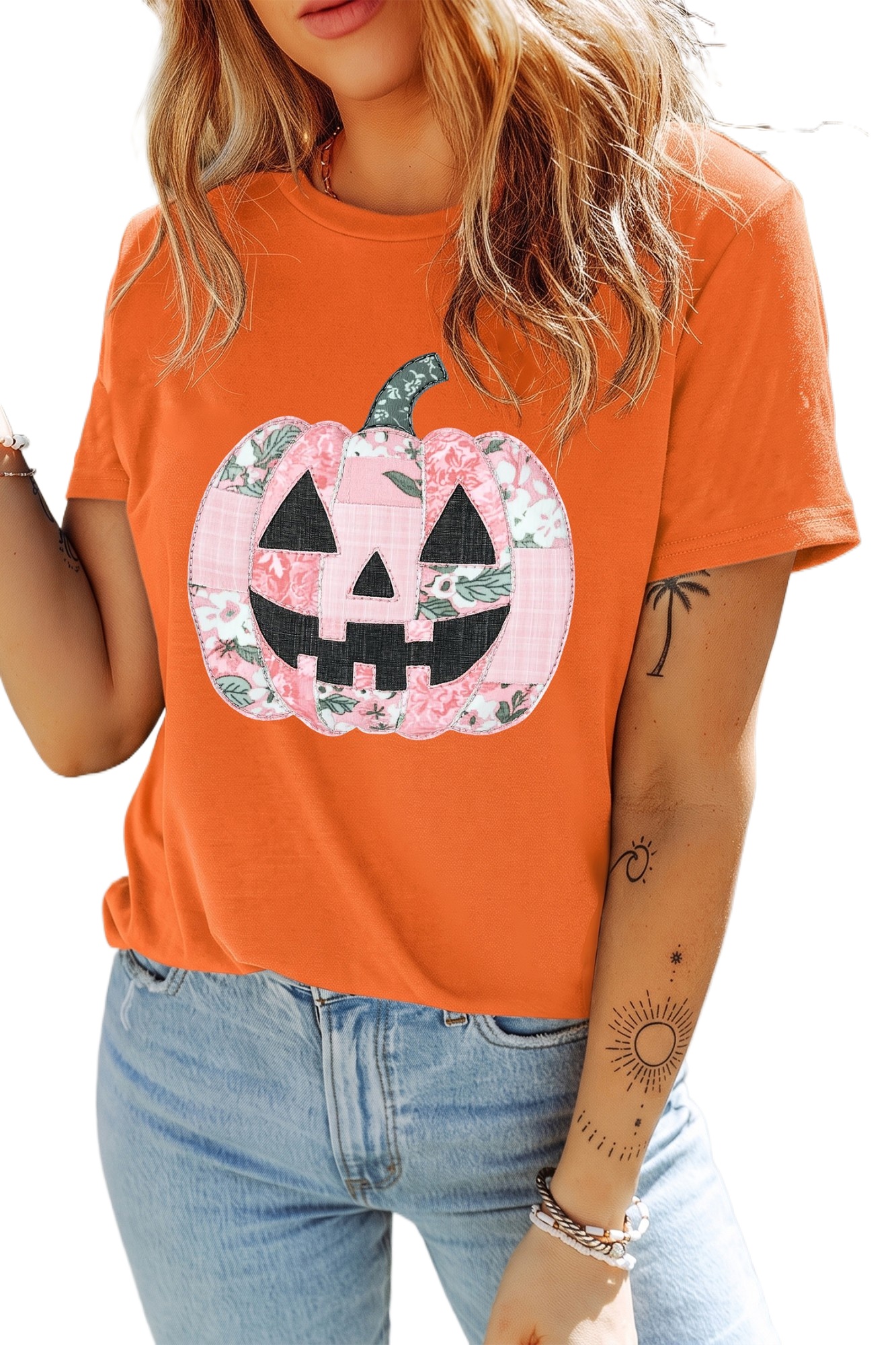 Orange Pumpkin Tee, Casual Short Sleeve Shirt for Women - Main View
