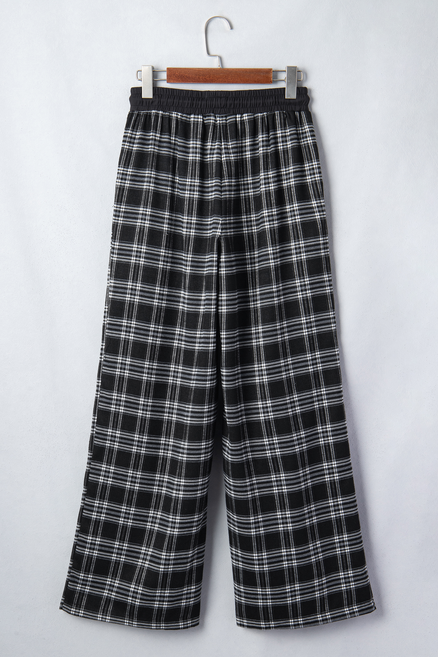 Plaid Contrast Women's Wide Leg Pants, Trendy Lounge Trousers - Detail View 8