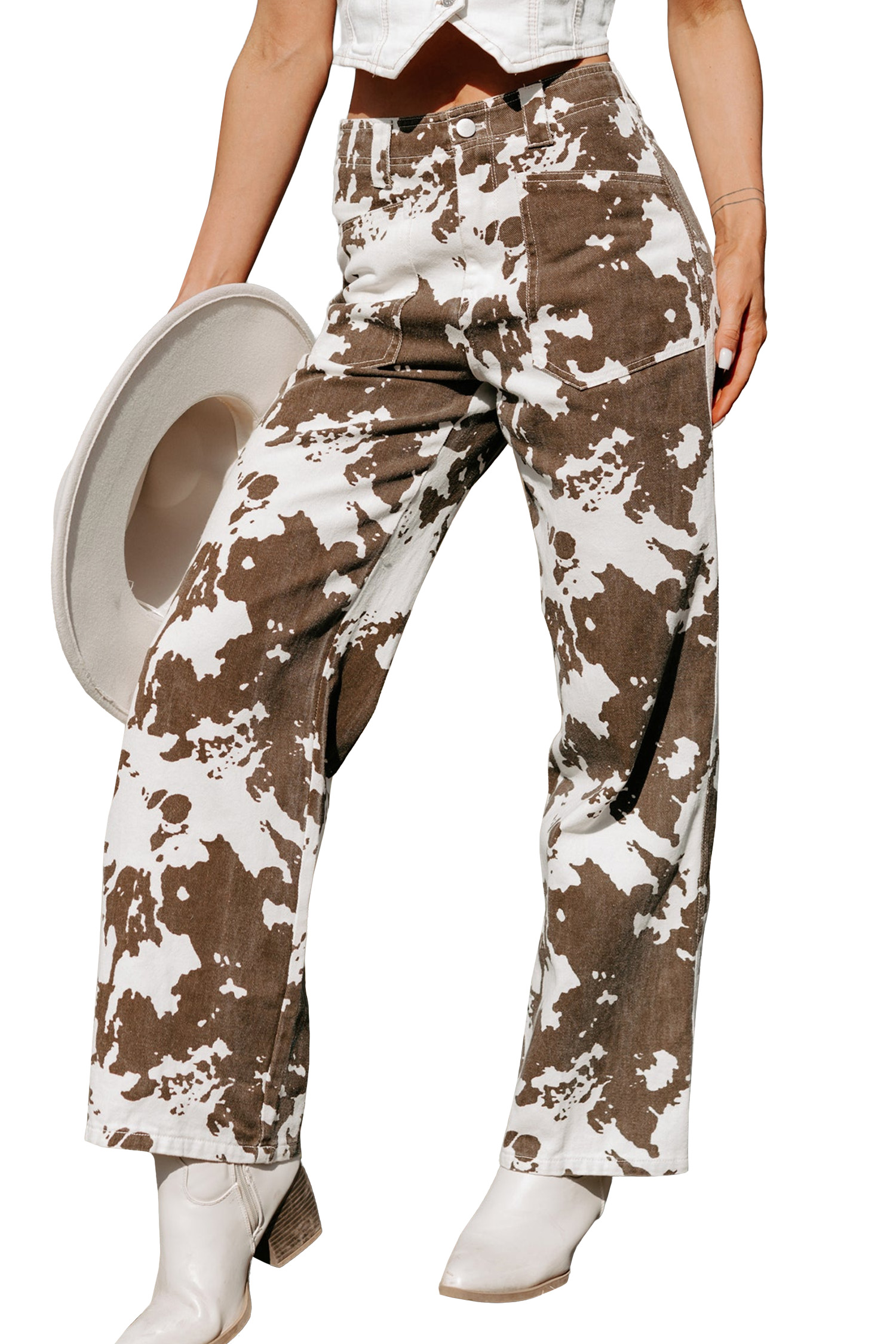 High Waisted Women's Western Jeans, Casual Daily Wear - Main View