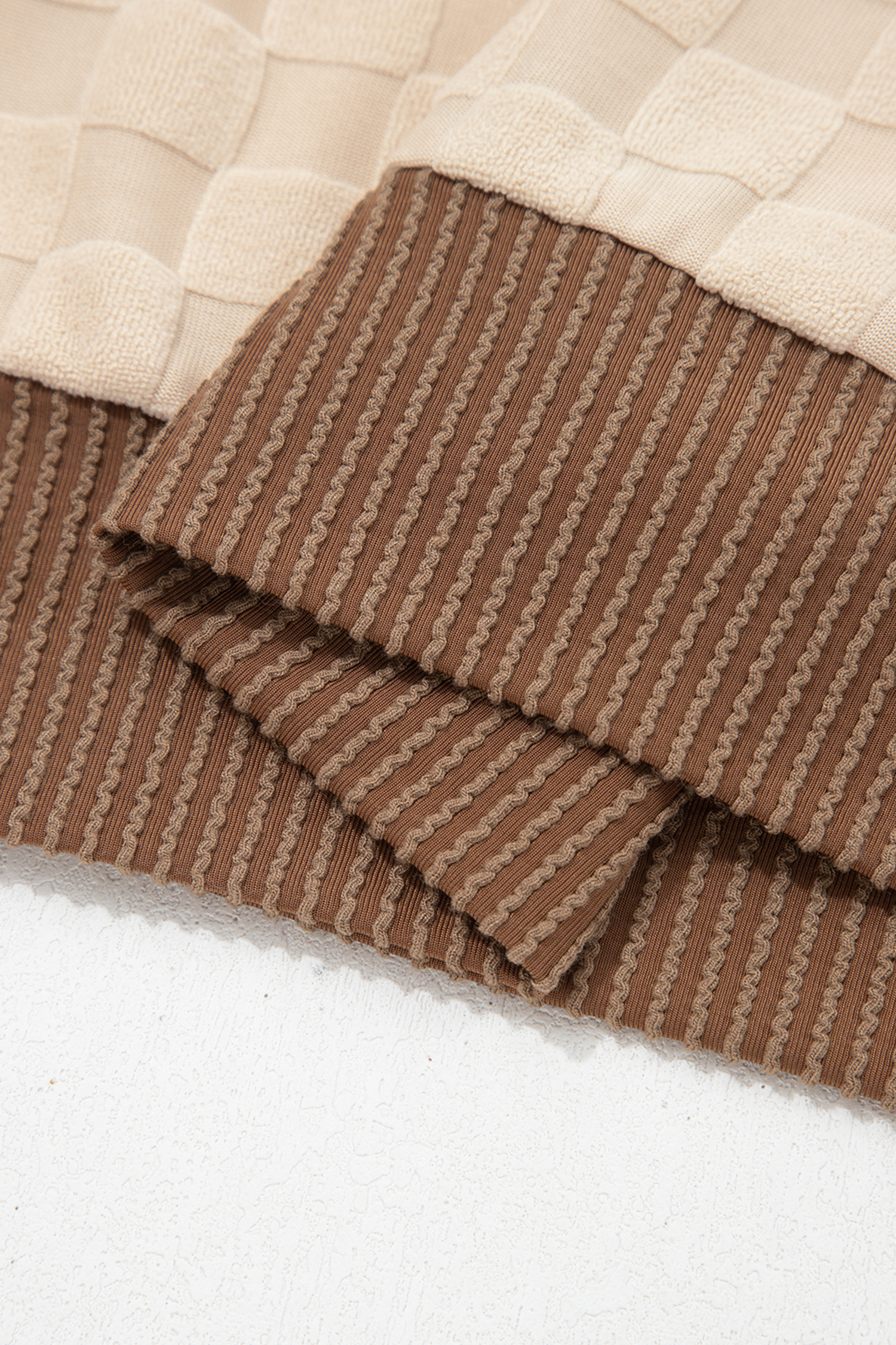 Textured Checkered Sweater, Contrast Trim Round Neck Top - Detail View 11