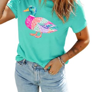 Women's Mallard Duck T Shirt, Mint Green Western Graphic Tee - Main View