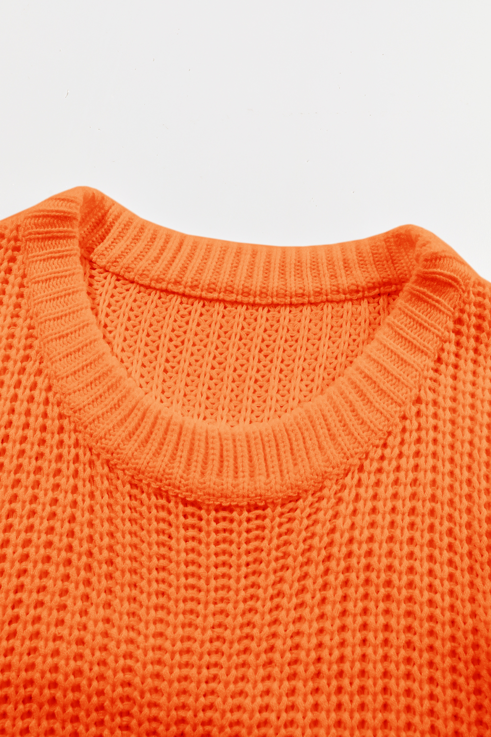 Women's Orange Ribbed Sweater, Slouchy V Neck Knit Pullover - Detail View 7
