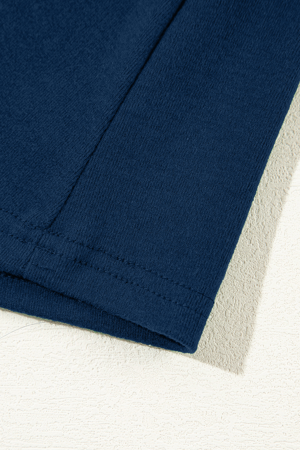Women's Navy Blue Long Sleeve Top, Exposed Seam Crew Neck - Detail View 10